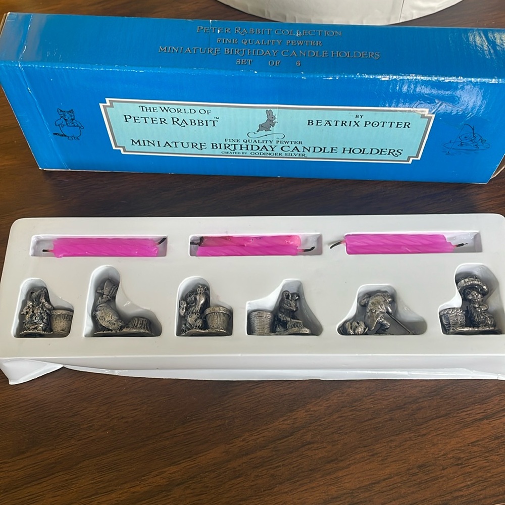 Beatrix Potter Pewter Birthday Candle Holders. Never used